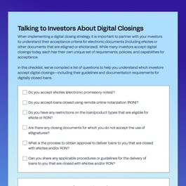 Checklist: Talking to Investors About Digital Closing